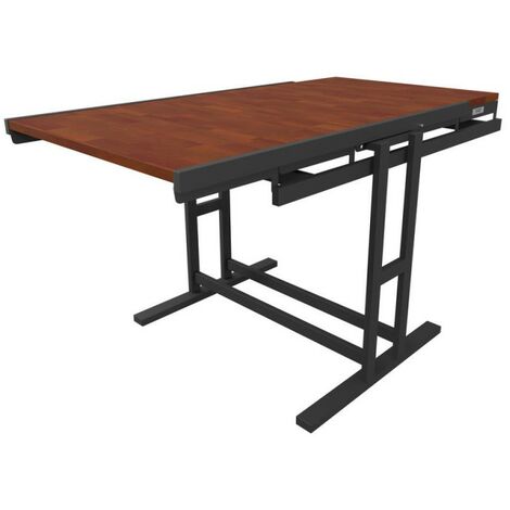 Table modulable en Bois (L120 x l78 x H77,5 cm) convertible en Etagère - style industriel - Couleur Chêne naturel