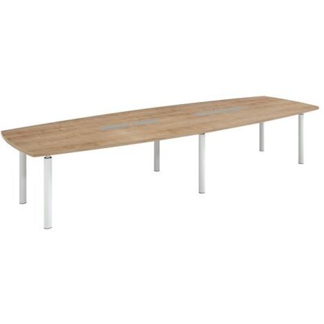 Table modulable Frégate 14 personnes chêne naturel piétement blanc - Maxiburo
