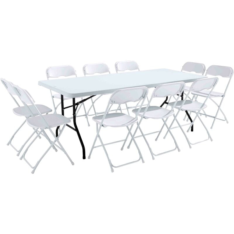 Rekkem - Table monobloc et chaises pliantes 10 places 200cm pehd