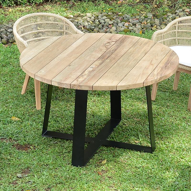 Table métal anthracite et teck recyclé d 130 cm Orsay