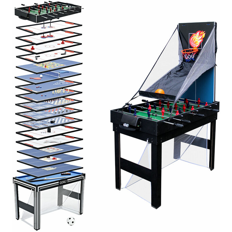 Happy Garden – Table multi-jeux 20 en 1 – Dimensions L 106,6 x l 61 x H 80,5 cm – Structure en MDF et acier – Pour baby-foot, billard, ping-pong