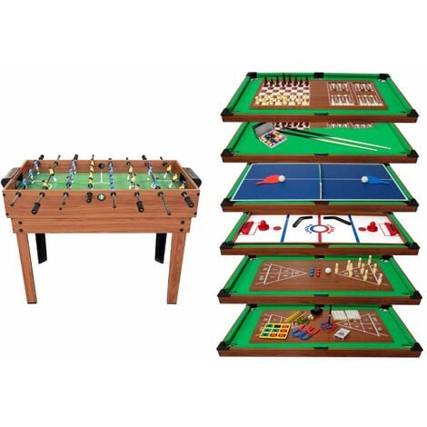 Table Multi Jeux 20 en 1 sur Pied, Multifonction avec Plateaux Modulables et Accessoires pour 20 jeux différents, 122x61x84 cm - Marron