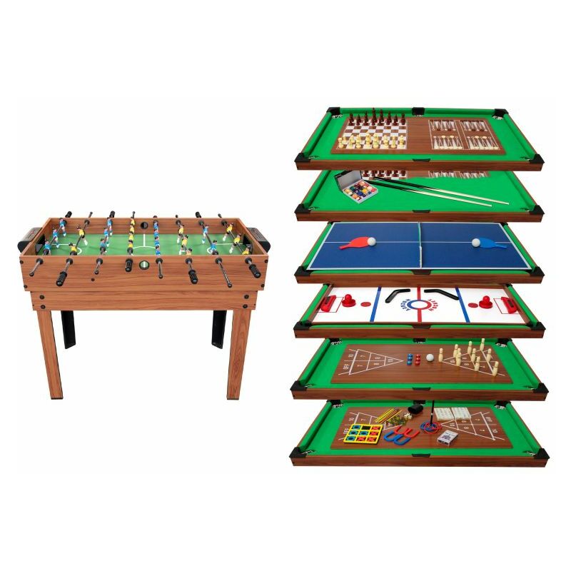 Table Multi Jeux 20 en 1 sur Pied, Multifonction avec Plateaux Modulables et Accessoires pour 20 jeux différents, 122x61x84 cm - Marron