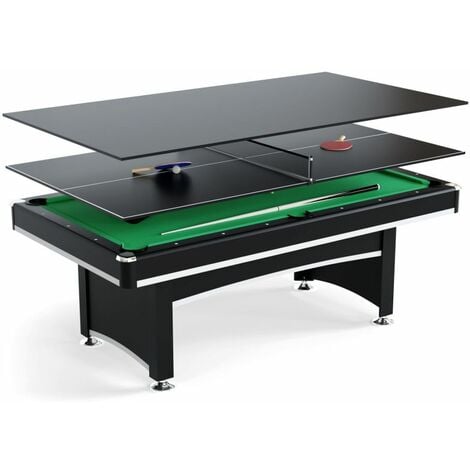 Table multi jeux 3 en 1 APOLLON Billard, Ping-Pong, Plateau Dînatoire - avec accessoires - Noir