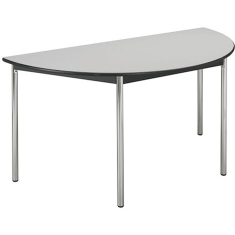 Table multi-usages demi-rond L 140 x P 70 cm, piétement chromé - Confort - plateau gris - Maxiburo