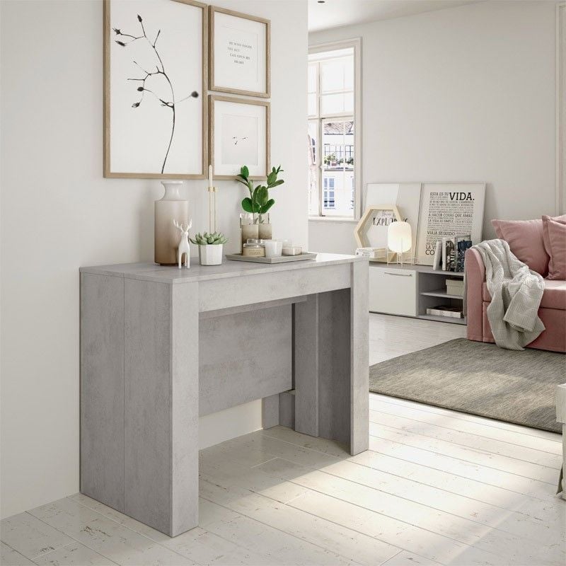 Ventemeublesonline - Table console extensible multifonctionnelle, couleur gris béton, Dimensions 90 x 78 x 51 cm