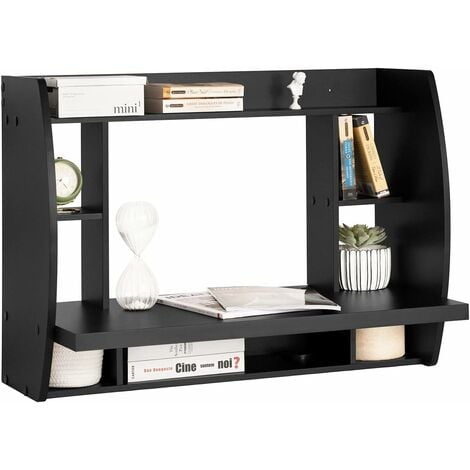 Table murale Bureau avec Étagère intégrée Armoire de rangement murale (Noir) FWT18-SCH SoBuy