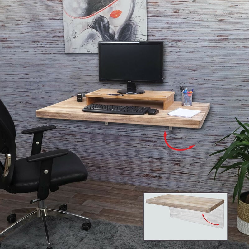 Mendler - Table murale HWC-H48, table pliante murale en bois massif - 120x60cm couleur naturelle