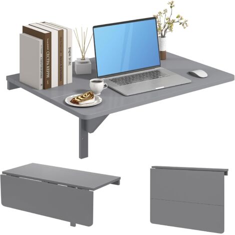 Table murale pliante en bois, bureau d'ordinateur suspendu avec grand plateau, gain de place, table à manger pliable pour cuisine, salon, chambre, 80 x 60 x 43 cm (Noir)