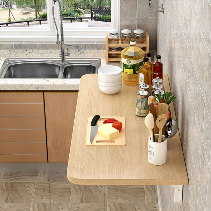 Table murale rabattable en bois aggloméré, table de cuisine, table enfant, L60×P30cm, couleur du bois