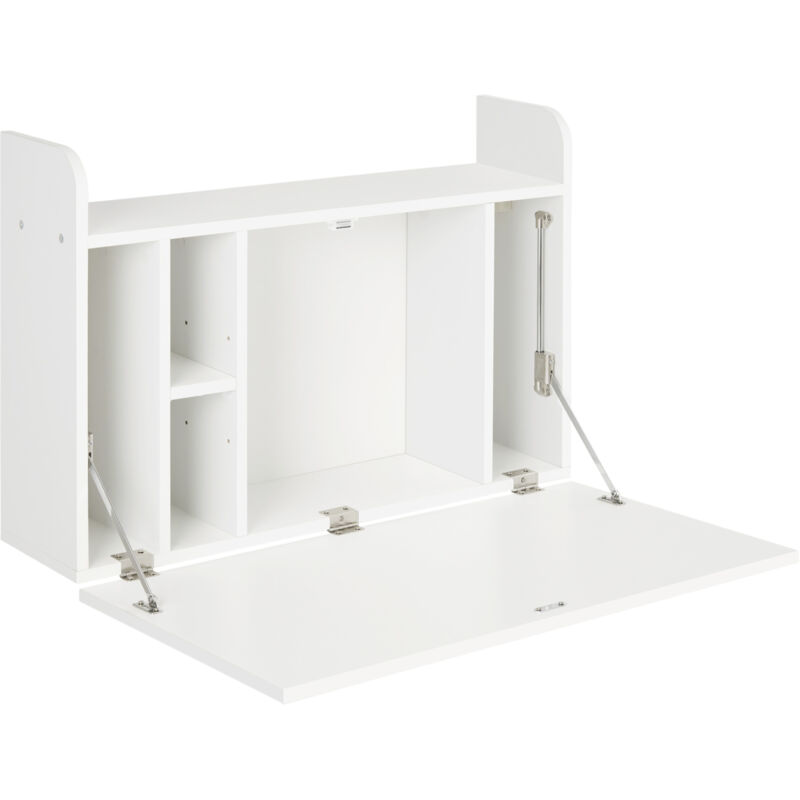 Table murale rabattable ordinateur portable compartiments rangement gain de place 77cm x 20cm x 51cm blanche