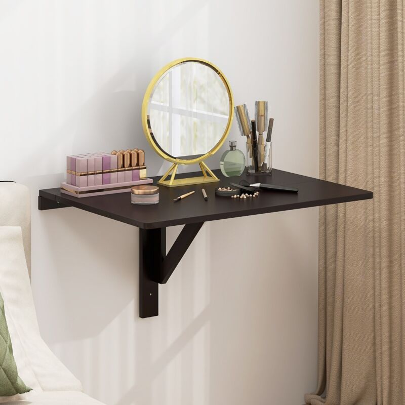 Table Murale Rabattable Table Murale de Cuisine Pliante Bureau Mural Pliant en Bois de Pin Mdf Métal 80x60x45cm Café