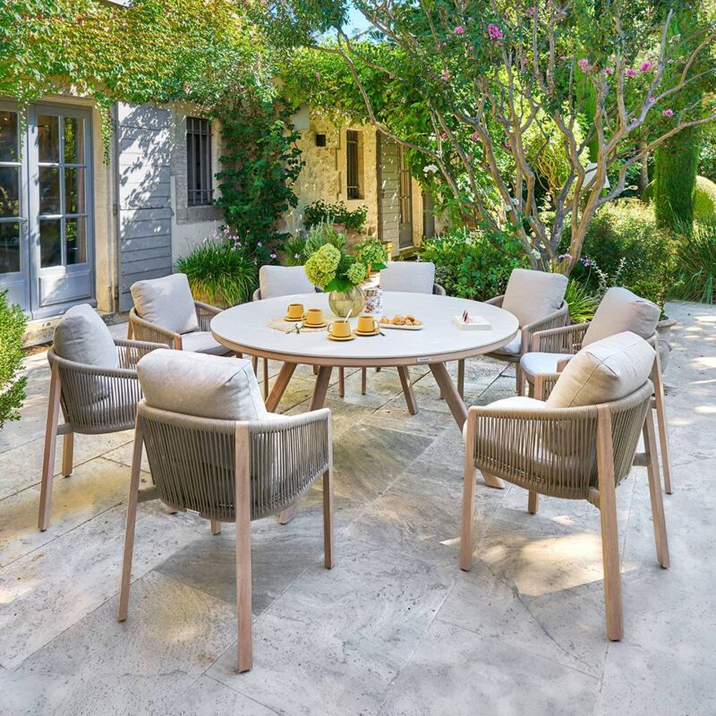 Table de jardin Nelora 8 places ronde beige - Hespéride