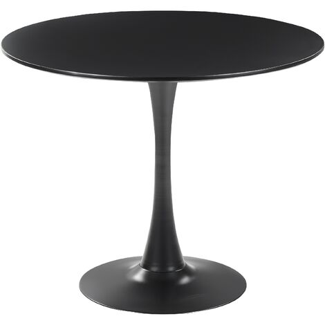 Table Noire avec Plateau Rond 90 cm en MDF et Pied Unique en Métal Design Traditionnel pour Salle à Manger ou Cuisine Moderne et Scandinave Beliani - Noir