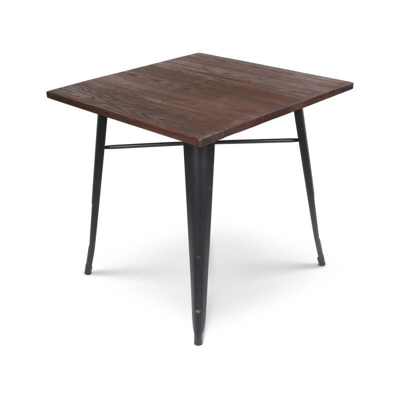 Kosmi - Table style industriel en métal noir mat et bois foncé - 80x80 cm