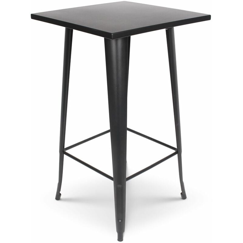 kosmi - table haute carrée 60x60cm - mange debout style industriel en métal noir mat