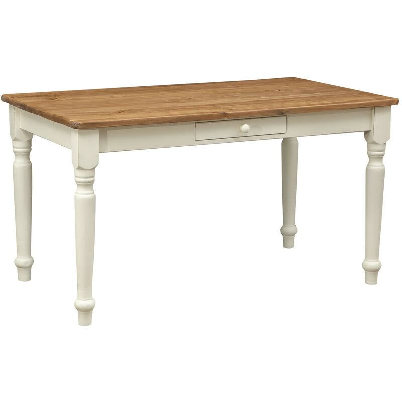 Table en bois massif Bureau avec tiroir Table de salle à manger et de cuisine Table de salon 140x80 cm Artisanat Country