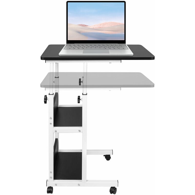 Aqrau - Table ordinateur portable,Table de Lit pour Ordinateur Portable Hauteur Réglable 76 - 83 cm, avec 4 roulettes, Peu encombrant, Noir