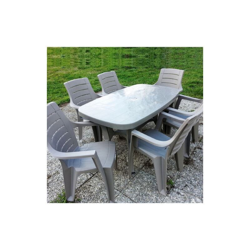 Table Otello en re'sine antichoc gris tourterelle avec croix 136x82x72 cm pour jardin exte'rieur