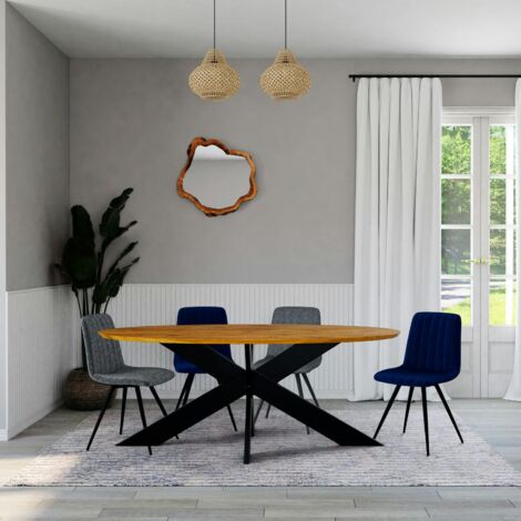Table ovale en chêne huilé avec pied central en métal noir 200 cm RAGUSE