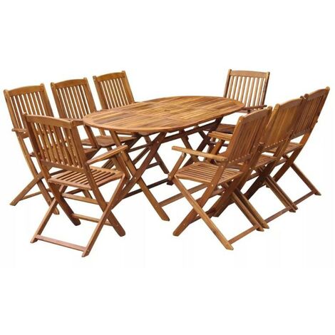 Table ovale et 8 chaises de jardin acacia clair Polina