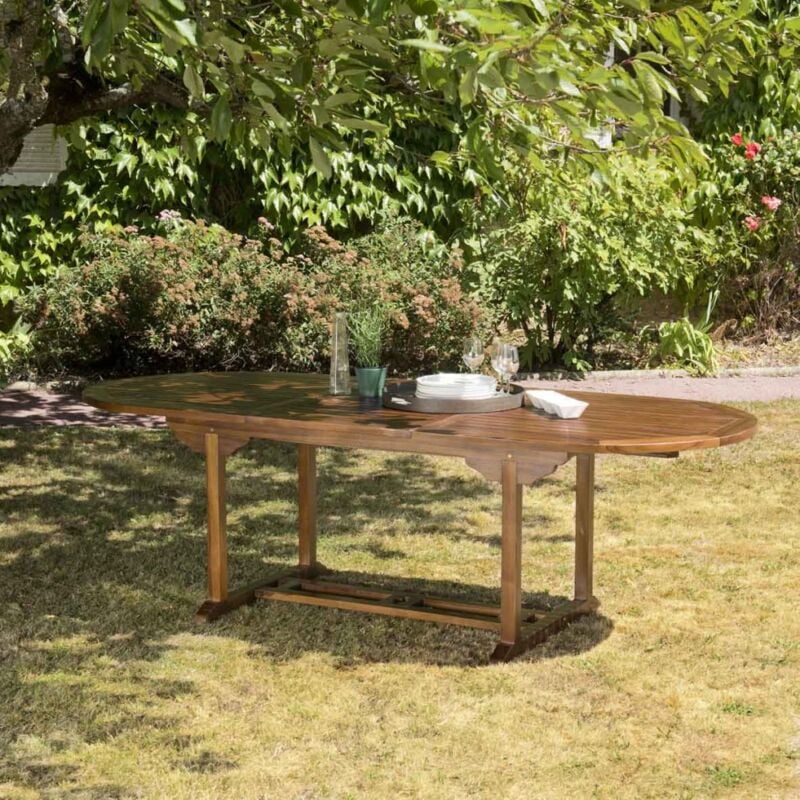 Hanna - Table de jardin 8/10 personnes - table ovale extensible 180/240x100cm en bois teck huilé