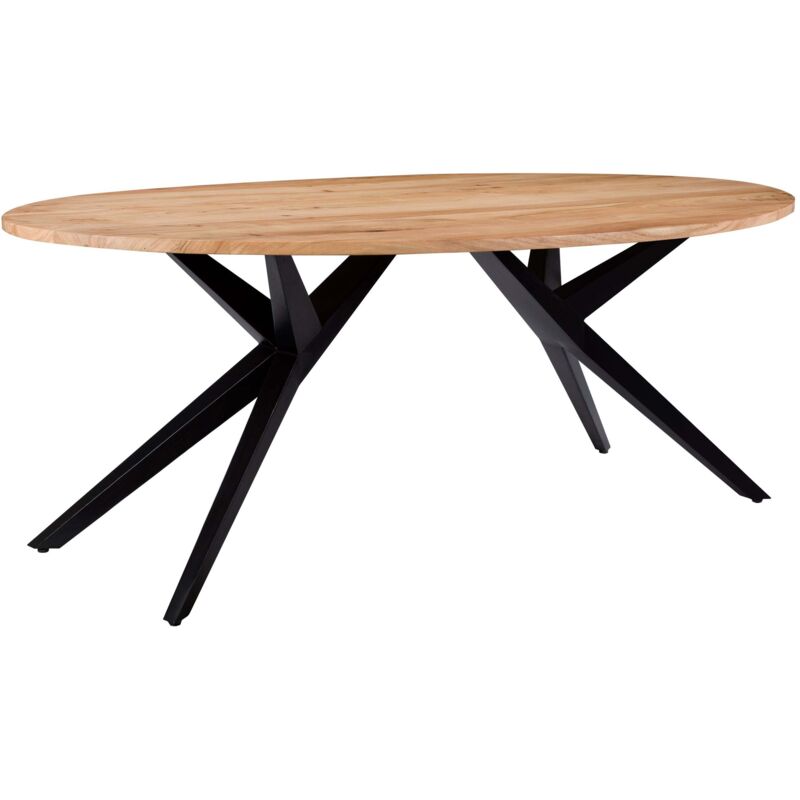 Table ovale 8 personnes en bois d'acacia et pieds en métal 200 cm - MATARA Table ovale 8 personnes en bois d'acacia et pieds en métal 200 cm - MATARA