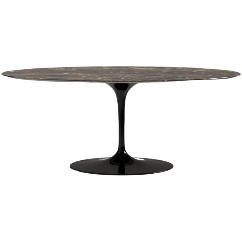Table ovale TULIPE plateau en marbre - Collection Marbre brun emperador Noir brillant 160 cm-Plateau Marbre brun emperador-Largeur 160 cm-Piètement