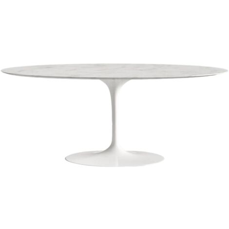 Table ovale TULIPE plateau en marbre - Collection 200 cm Marbre blanc Carrara Blanc mat-Plateau Marbre blanc Carrara-Largeur 200 cm-Piètement Blanc mat