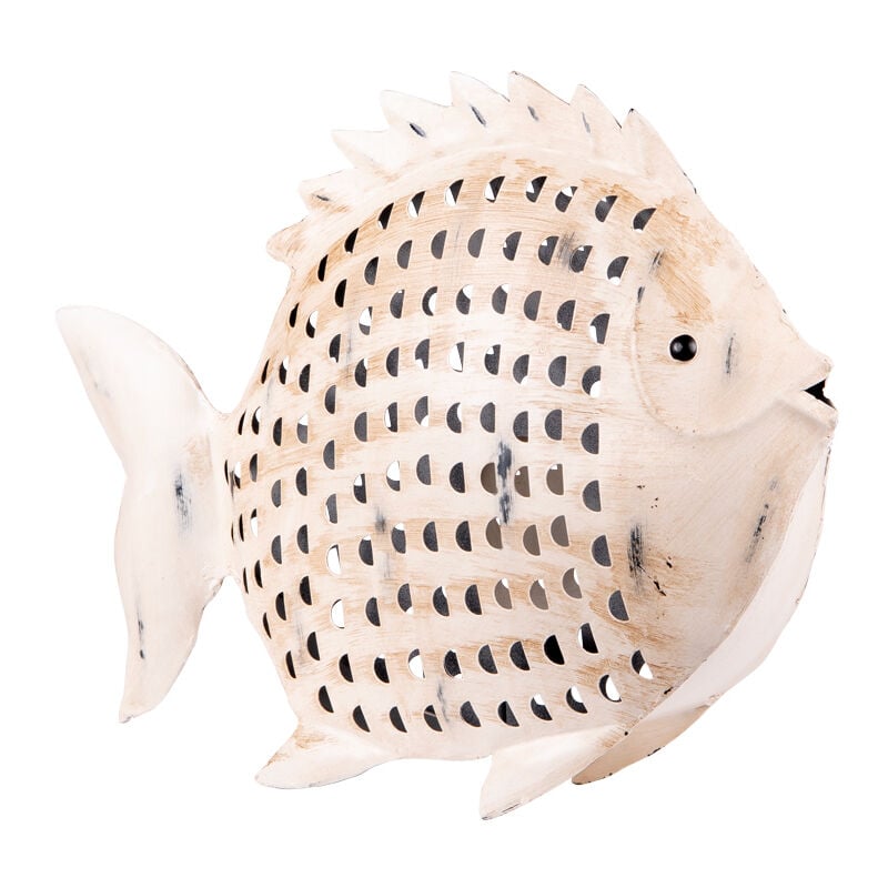 Table Passion - Poisson métal photophore blanc 27x33 cm