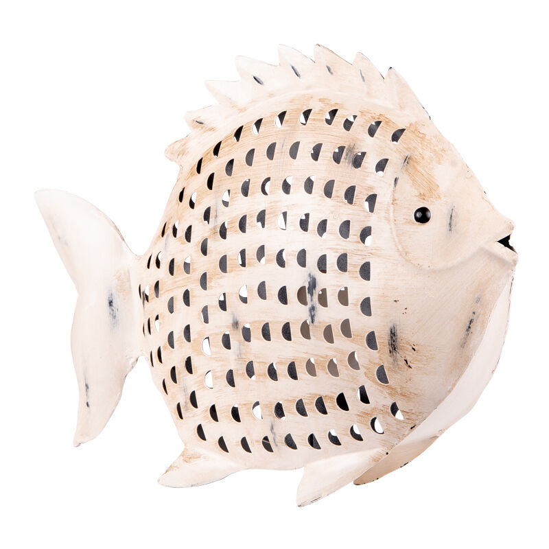 Table Passion - Poisson métal photophore blanc 35x44 cm