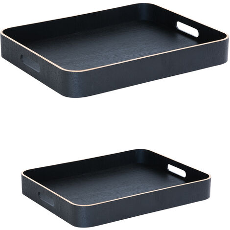 Table Passion - Set de 2 plateaux rectangles 50 cm et 45 cm noir en bois