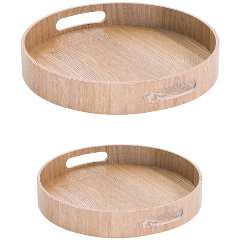 Table Passion - Set de 2 plateaux ronds 35.5 cm et 40,5 cm naturel en bois (1 modèle aléatoire)