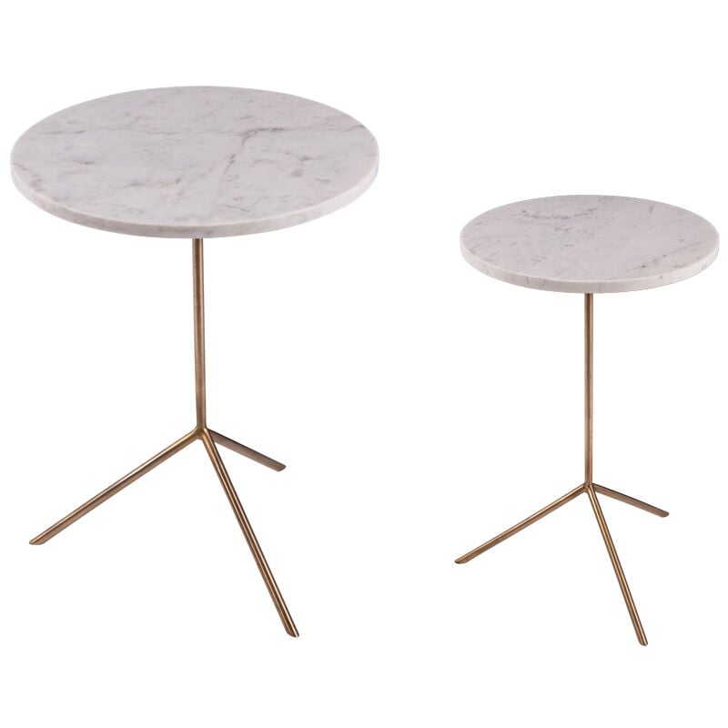 table passion - set de 2 tables basses rondes blanches en marbre - blanc