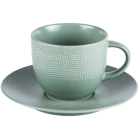 Table Passion - Tasse à thé et sa soucoupe Vésuvio sauge 22 cl (lot de 6)