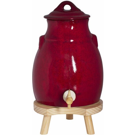 Table Passion - Vinaigrier 3,5 l en grès rouge sur socle bois