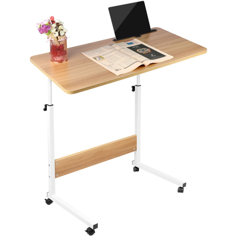 Sifree - Table pc Portable Réglable Hauteur (69-90cm) avec Fente Intégrée - Plateau Mobile à Roulettes 80x40cm, Multifonction Canapé/Chambre/Bureau