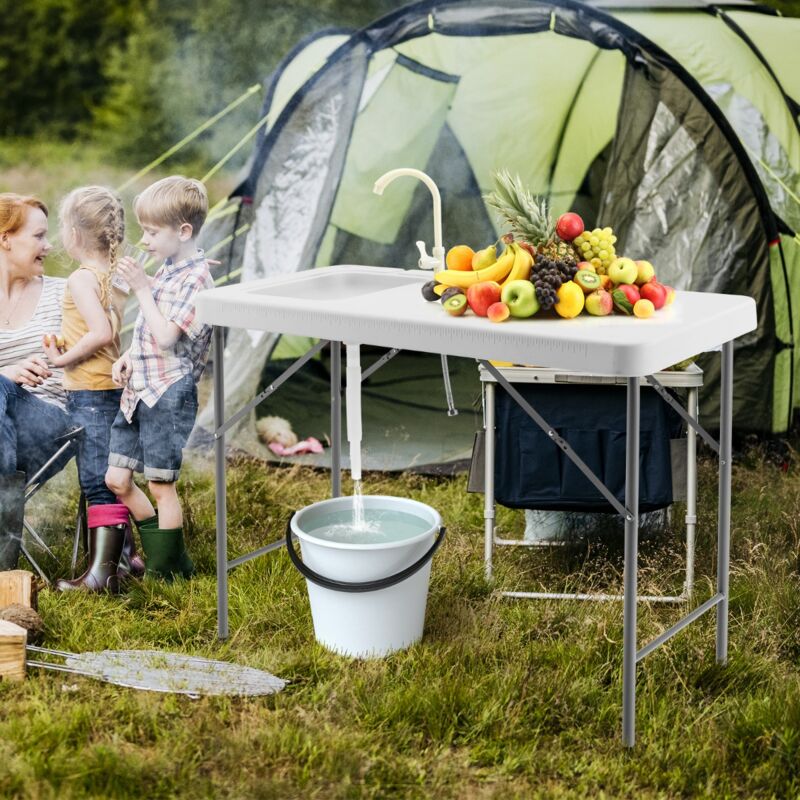 Table Pêche avec Éviers Pliante Portable Acier hdpe pour Jardin Camping CW65744
