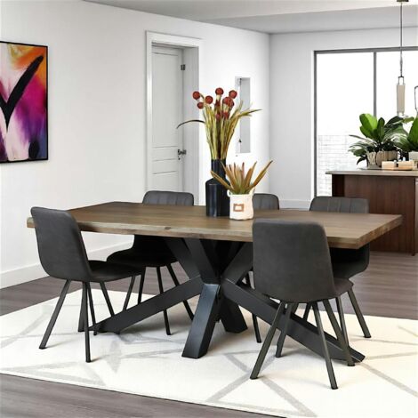 Table pied central bois de chêne et métal 200 cm HUDSON