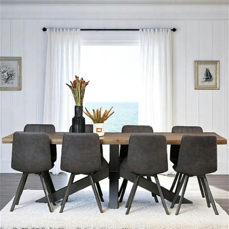 Table pied central bois de chêne et métal 240 cm HUDSON
