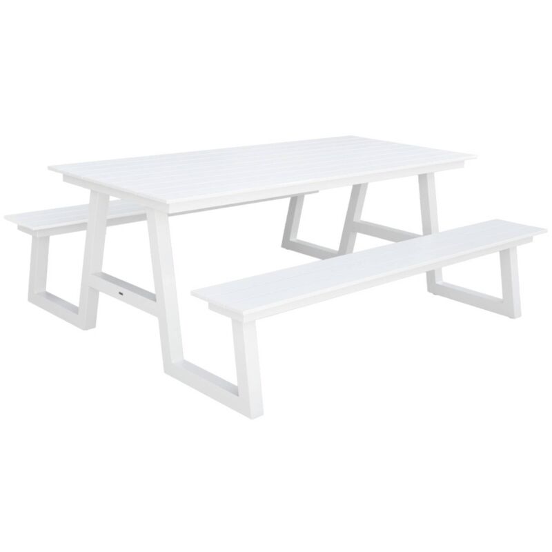 Table pique nique ana aluminium avec 2 bancs blancs. 6 places. 199.8 x 173 x 75.8 cm