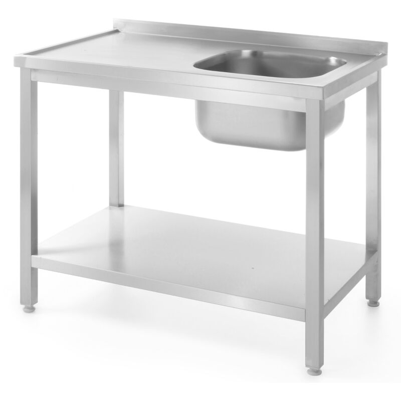 Table, plan de travail en acier pour arrière-cuisine avec un évier et étagère 100x60cm DROITE - Hendi 811870
