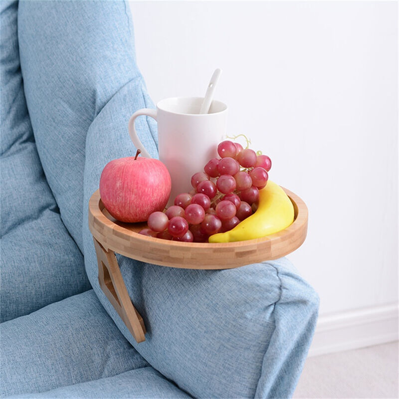 Lunsy - Table Plateau Accoudoir Canapé en Bois de Bambou avec Support Mobile Rotatif - Plateau Canape Clipsable pour Manger, Boire, Ranger