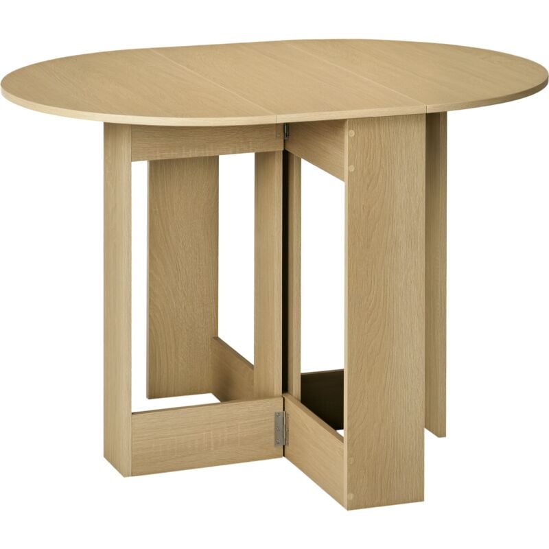 Homcom - Table pliable de cuisine salle à manger 2 abattants - table ovale extensible - panneaux particules bois clair