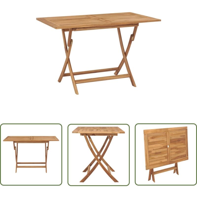The Living Store Table pliable de jardin 120x70x75 cm Bois de teck solide - Table De Jardin - Table Pliante - Table En Teck - Mobilier De Jardin