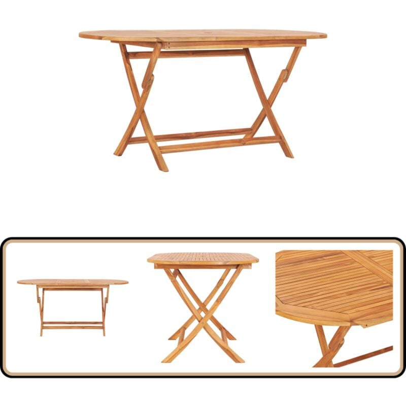 Table pliable de jardin 160x80x75 cm Bois de teck solide - Table De Jardin - Table Pliante - Teck Massif - Mobilier De Jardin - Table Repas Extérieure