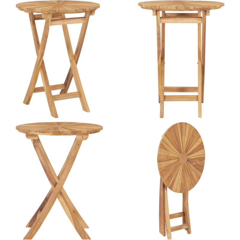 Table pliable de jardin ø 60 cm Bois de teck solide - Table De Jardin Pliante - Table En Teck - Mobilier De Jardin - Table Extérieure - Table Ronde