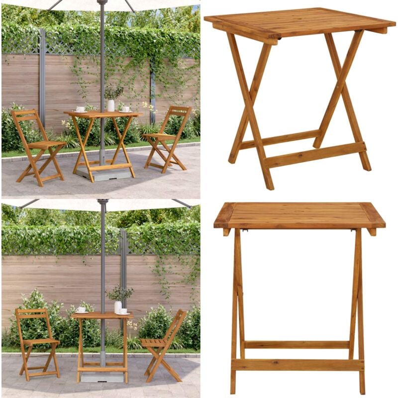 Table pliable de jardin 70x70x75 cm Bois d'acacia massif - Table De Jardin - Table Pliante - Acacia Massif - Mobilier De Jardin - Table Extérieure
