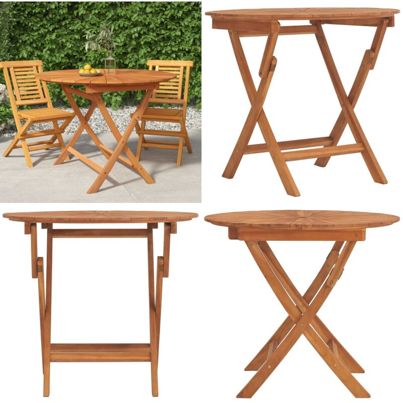 Table pliable de jardin ø 85x75 cm bois massif de teck - Table De Jardin - Table Extérieure - Table Pliante - Teck Massif - Mobilier De Jardin - Home
