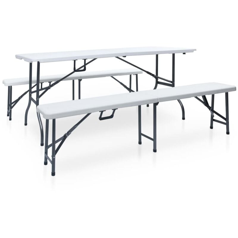 Vidaxl - Table pliable de jardin avec 2 bancs 180 cm Acier et pehd Blanc